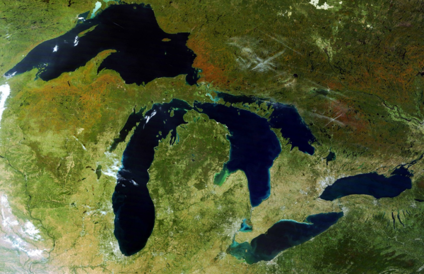 Satellite image of the Great Lakes provided by the National Oceanic and Atmospheric Administration. 