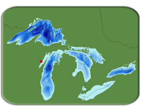 map of the Great Lakes showing the location of the Lower Menominee River