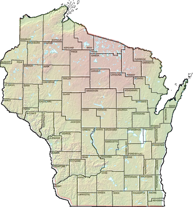 Wisconsin County Relief Map