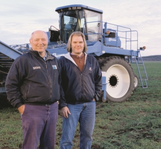 Steve Diercks, the Governor's Representative to the GCC,  and his son Andy on their farm in Coloma